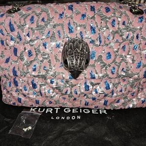 Kurt Geiger Pink Leopard Print XXL Sequin Bag
